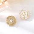 White Enamel & Pearl Camellia Stud Earrings Fashion