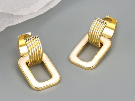 White Enamel & 18K Gold-Plated Rectangle Link Huggie Earrings Online Hot Sale