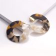 Coffee Acrylic & 18K Gold-Plated C-Shape Patchwork Drop Earrings Supply