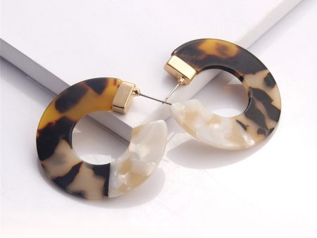 Coffee Acrylic & 18K Gold-Plated C-Shape Patchwork Drop Earrings Supply