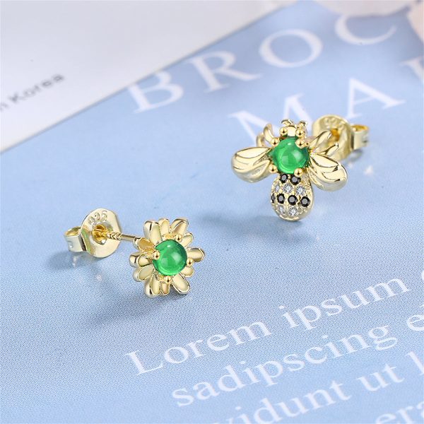 Moonstone & Cubic Zirconia 18k Gold-Plated Bee Mum Earrings Fashion