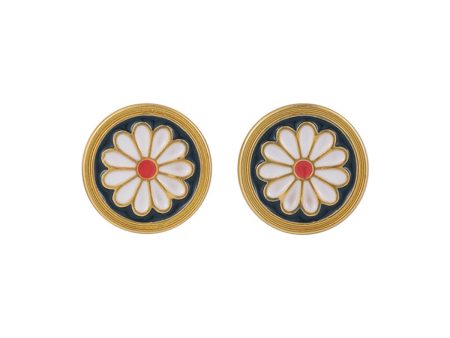 Black Enamel & 18K Gold-Plated Mum Round Stud Earrings For Discount