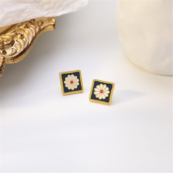 Black Enamel & 18K Gold-Plated Mum Square Stud Earrings Online