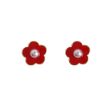 Pearl & Red Enamel Flower Stud Earrings Online Sale