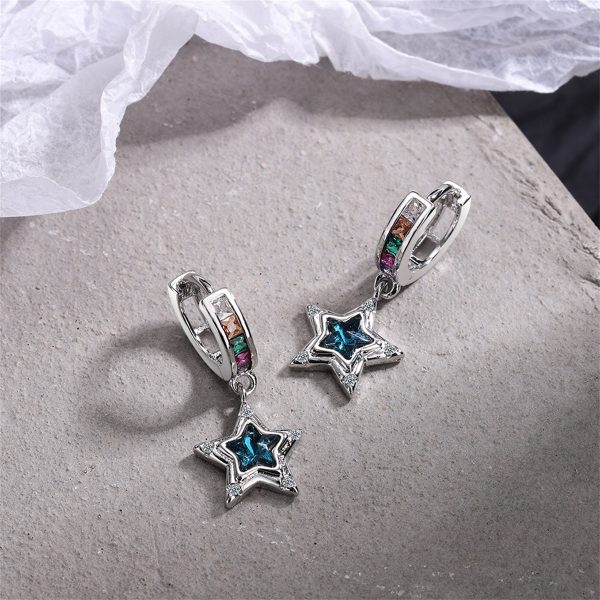 Blue Crystal & Cubic Zirconia Star Huggie Earrings Fashion