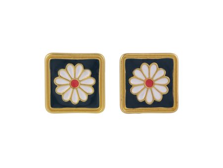 Black Enamel & 18K Gold-Plated Mum Square Stud Earrings Online