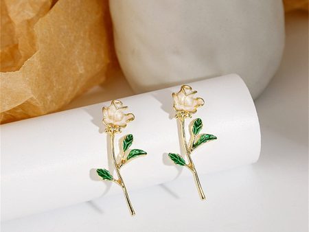 White Enamel & 18K Gold-Plated Rose Drop Earrings Online Hot Sale