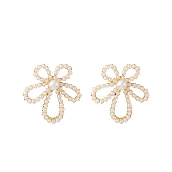 Pearl & 18K Gold-Plated Openwork Flower Stud Earrings on Sale