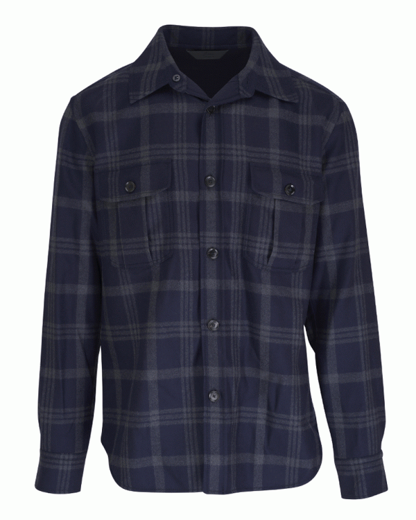 Navy Blue Plaid Overshirt For Discount