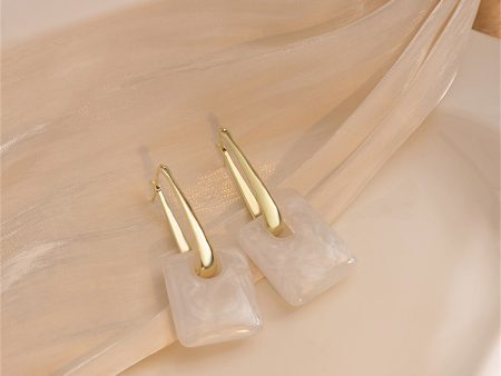 White Resin & 18K Gold-Plated Square Huggie Earrings For Cheap