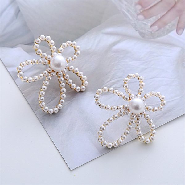 Pearl & 18K Gold-Plated Openwork Flower Stud Earrings on Sale