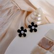 Pearl & Black Enamel 18K Gold-Plated Flower Stud Earrings Fashion