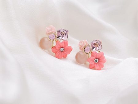 Pink Crystal & Cubic Zirconia Flower Cluster Stud Earrings Online