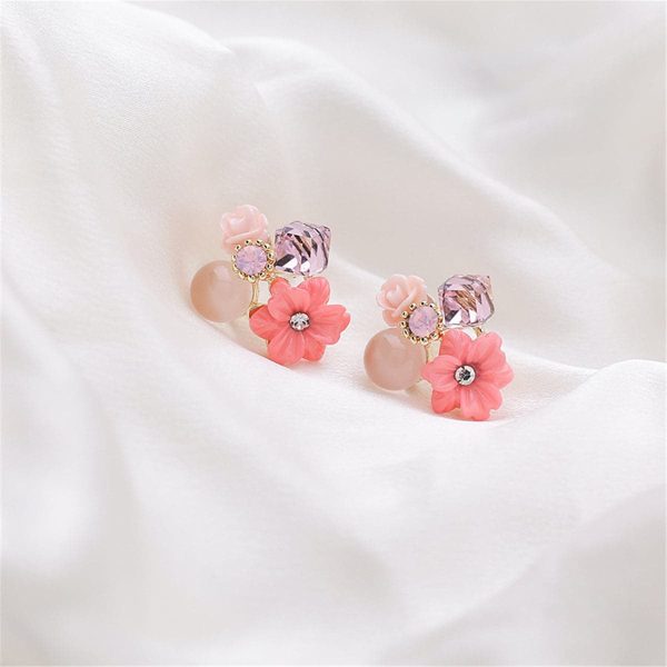 Pink Crystal & Cubic Zirconia Flower Cluster Stud Earrings Online