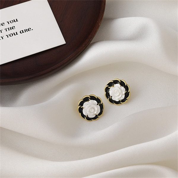 White Resin & Black Enamel 18K Gold-Plated Camellia Stud Earrings Online Sale