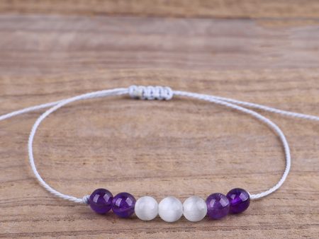 Purple & White Quartz Beaded Adjustable Bracelet Online