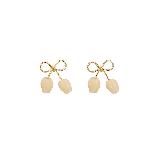 Quartz & 18K Gold-Plated Tulip Blossom Bow Stud Earrings For Discount