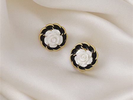 White Resin & Black Enamel 18K Gold-Plated Camellia Stud Earrings Online Sale