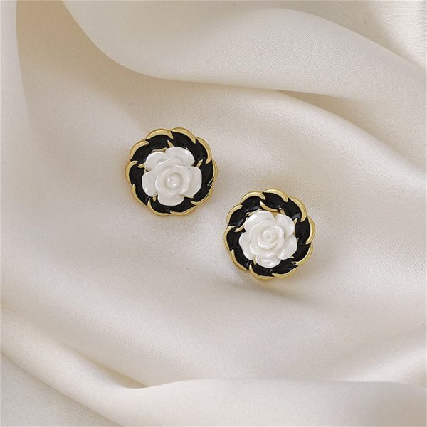 White Resin & Black Enamel 18K Gold-Plated Camellia Stud Earrings Online Sale