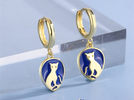 Blue Enamel & 18K Gold-Plated Cat Drop Earrings Fashion