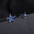 Blue Crystal & Silver-Plated Flower & Cube Stud Earrings For Discount