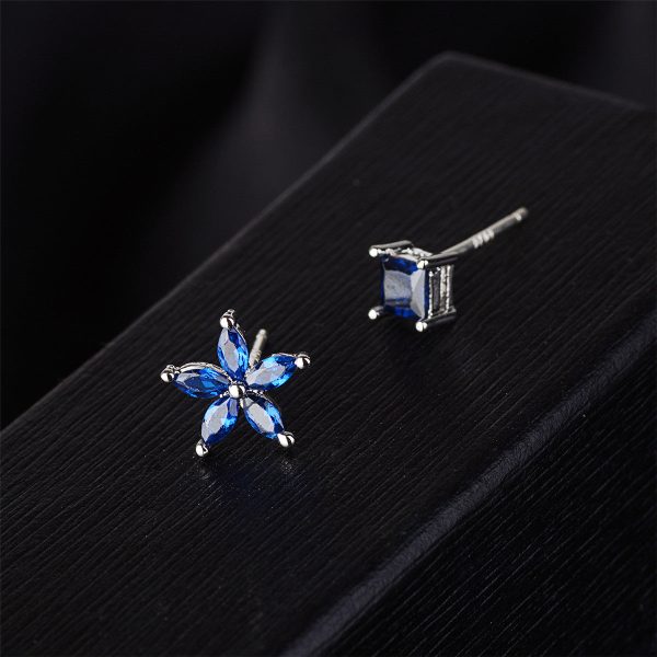 Blue Crystal & Silver-Plated Flower & Cube Stud Earrings For Discount