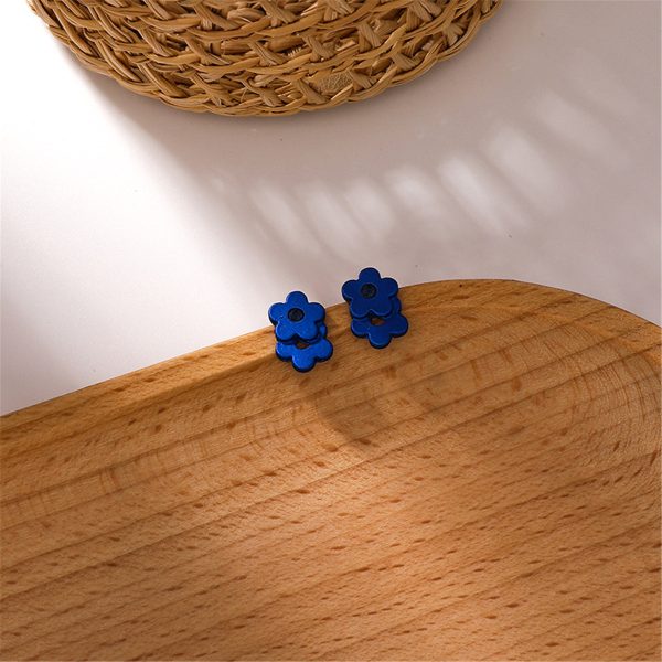 Blue Cubic Zirconia & Enamel Flower Stud Earrings Online