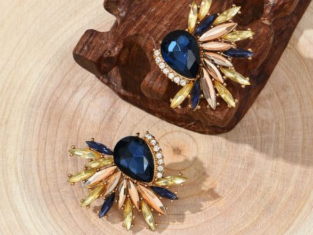 Navy Crystal & Cubic Zirconia Botanical Stud Earrings Hot on Sale