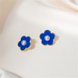 Pearl & Blue Flower Stud Earrings Cheap