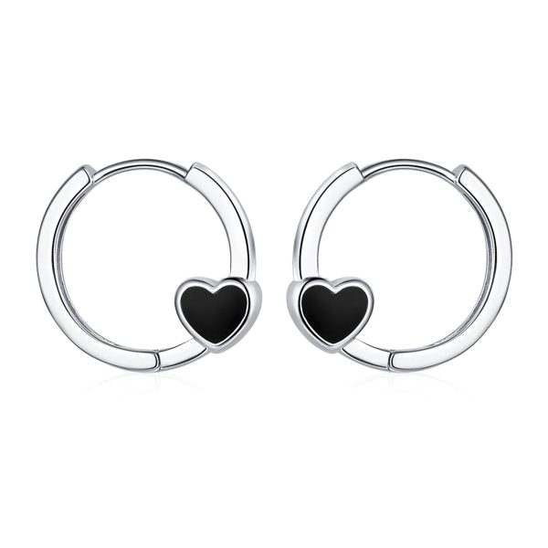 Black Enamel & Silver-Plated Heart Huggie Earrings on Sale