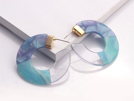 Blue Acrylic & 18K Gold-Plated C-Shape Patchwork Drop Earrings Online Sale