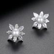 Pearl & Cubic Zirconia Crystal-Accent Flower Stud Earrings Fashion