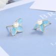 Pearl & Blue Enamel Petals Stud Earrings Online Sale