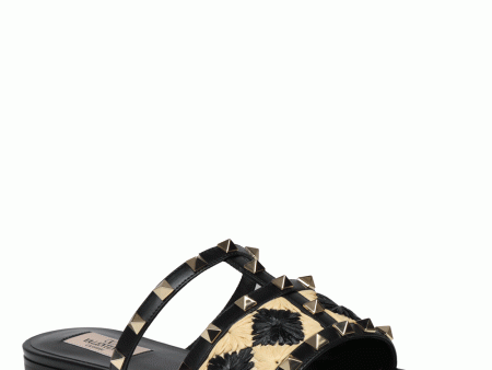 Rockstud 05 Slide in Raffia and Black For Cheap