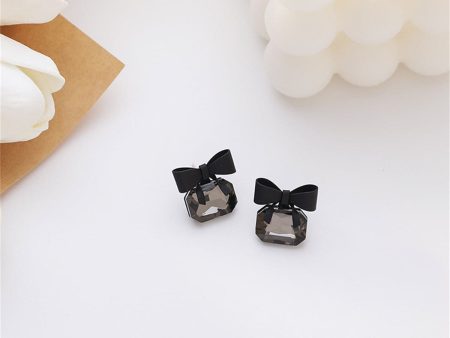 Black Crystal Bow Stud Earrings on Sale