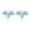 Pearl & Blue Enamel Petals Stud Earrings Online Sale