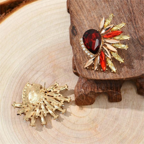 Red Crystal & Cubic Zirconia Botanical Stud Earrings Discount