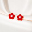 Pearl & Red Enamel Flower Stud Earrings Online Sale