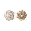 White Enamel & Pearl Camellia Stud Earrings Fashion