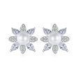 Pearl & Cubic Zirconia Crystal-Accent Flower Stud Earrings Fashion