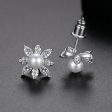 Pearl & Cubic Zirconia Crystal-Accent Flower Stud Earrings Fashion