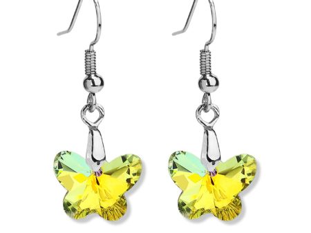 Yellow Crystal & Silver-Plated Butterfly Drop Earrings For Cheap