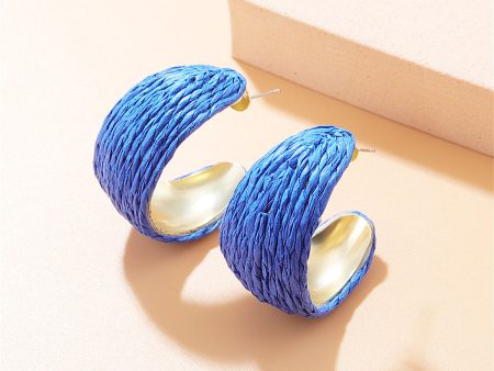 Blue Raffia & 18K Gold-Plated Huggie Earrings Online