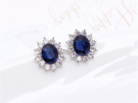 Blue Crystal & Silver-Plated Sun Flower Stud Earrings Online Hot Sale