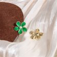 Green Enamel & Pearl Floral Stud Earrings For Cheap