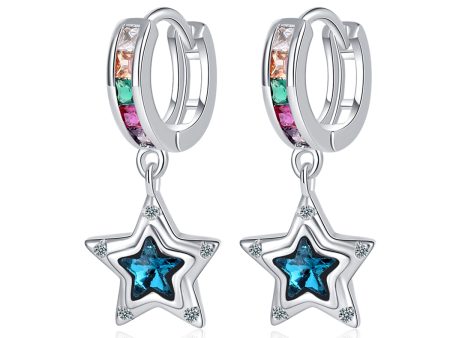 Blue Crystal & Cubic Zirconia Star Huggie Earrings Fashion