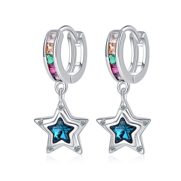 Blue Crystal & Cubic Zirconia Star Huggie Earrings Fashion