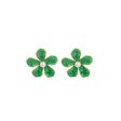 Green Enamel & Pearl Floral Stud Earrings For Cheap