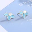 Pearl & Blue Enamel Petals Stud Earrings Online Sale