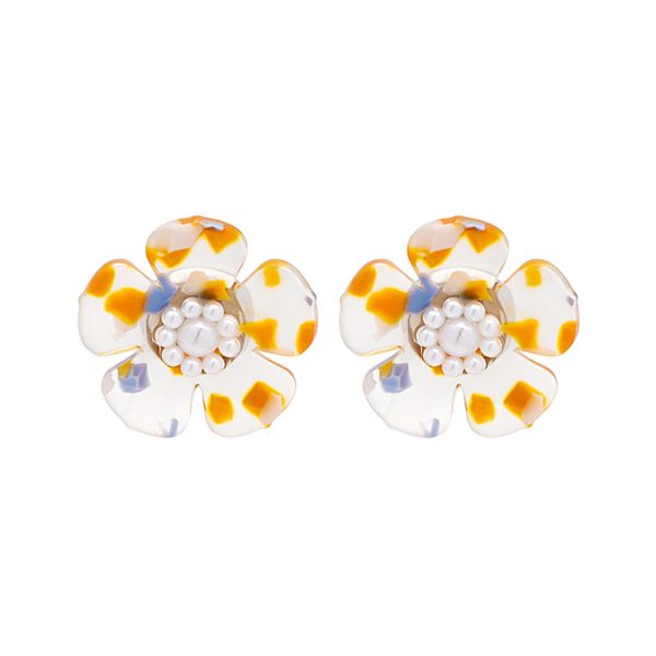 White & Silver-Plated Flower Stud Earrings Cheap